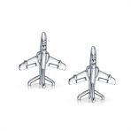 Mens Pilot Military Jet Airplane Shirt Cufflink Silver Tone Stainless Steel - Image 2