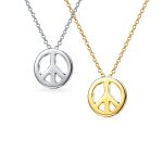 Set of 2 Minimalist World Peace Sign Pendant Necklace Gold Plated Silver