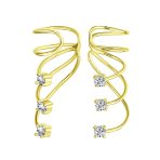 Triple Spiral CZ Curved Crawlers Ear Cuff Cartilage Earrings Gold Plated Silver - Image 2