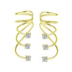 Triple Spiral CZ Curved Crawlers Ear Cuff Cartilage Earrings Gold Plated Silver - Image 5