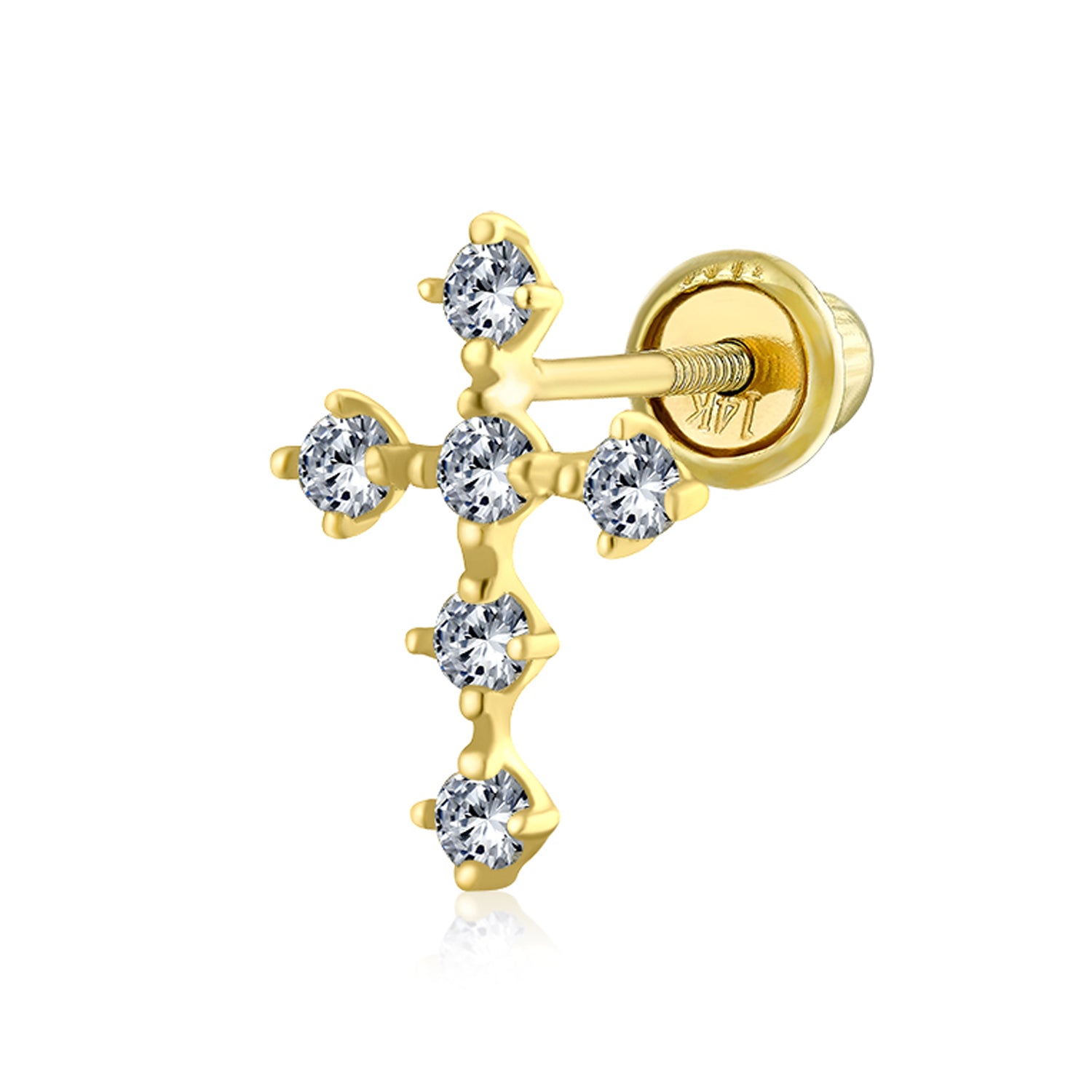 minimalist-cubic-zirconia-religious-christian_gio-fe2205-1p_09 Tiny Minimalist 14K Gold Cartilage Ear Stud with Cross Cubic Zirconia Earring - Image 1