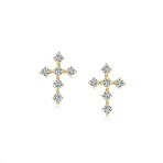 Tiny Minimalist Cubic Zirconia CZ 14K Gold Religious Cross Stud Earrings Screwback - Image 2