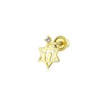 Tiny Judaic CZ 14K Gold Chai Life Star of David Cartilage Ear Stud Earring 1PC