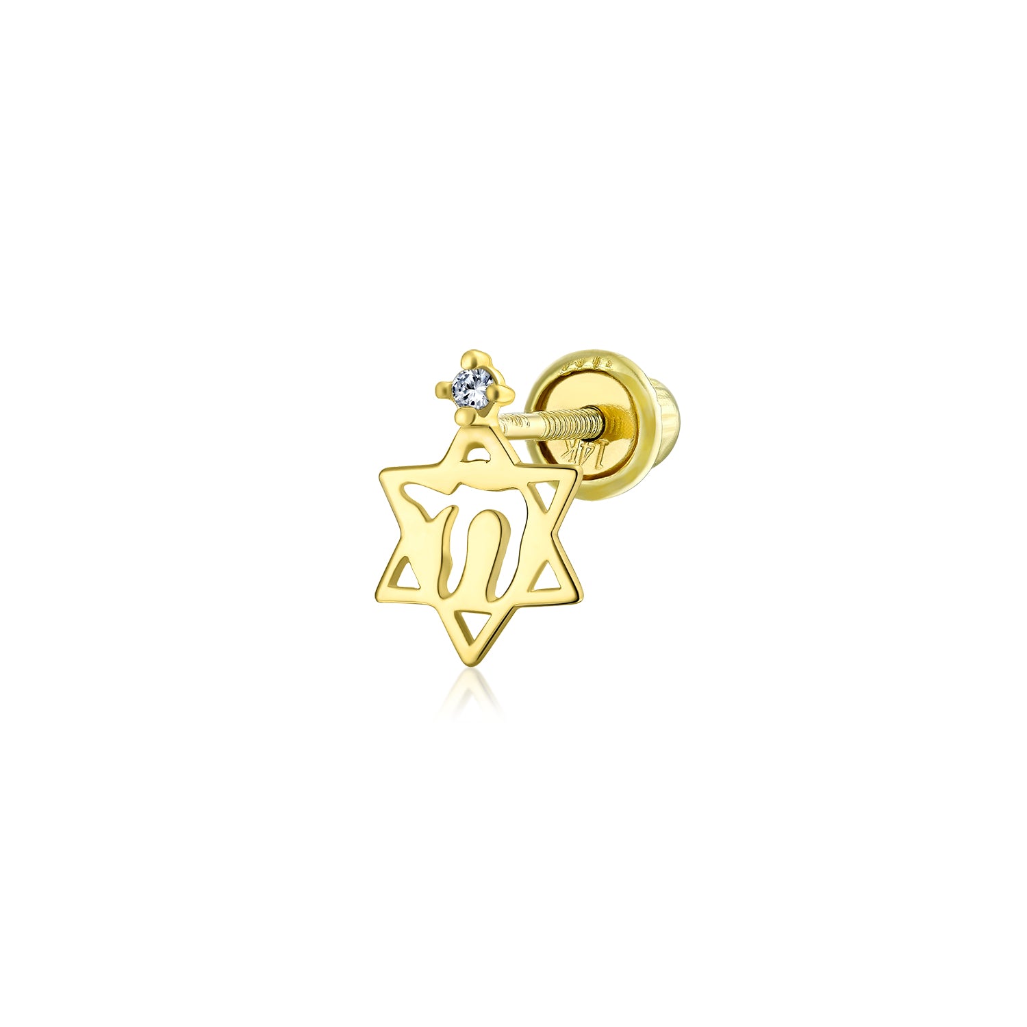 minimalist-cz-accent-hebrew-chai_gio-fe2840-1p-az_1 Tiny Judaic CZ 14K Gold Chai Life Star of David Cartilage Ear Stud Earring 1PC - Image 1