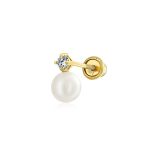 Tiny CZ Accent 14K Gold Pearl Helix Cartilage Ear Stud Earring Screw Back 1PC