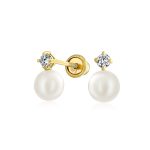 14K Gold Pearl Stud Earrings with Secure Screw Back