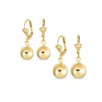 Set of Two Classic Round Drop Ball Earrings 18K Gold Plated