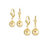 Set of Two Classic Round Drop Ball Earrings 18K Gold Plated