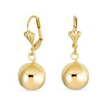 Classic Round Gemstone Drop Ball Earrings 18K Gold Plated