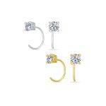 Set of 2 Tiny CZ Solitaire Threader Stud Earrings Gold Plated Sterling Silver