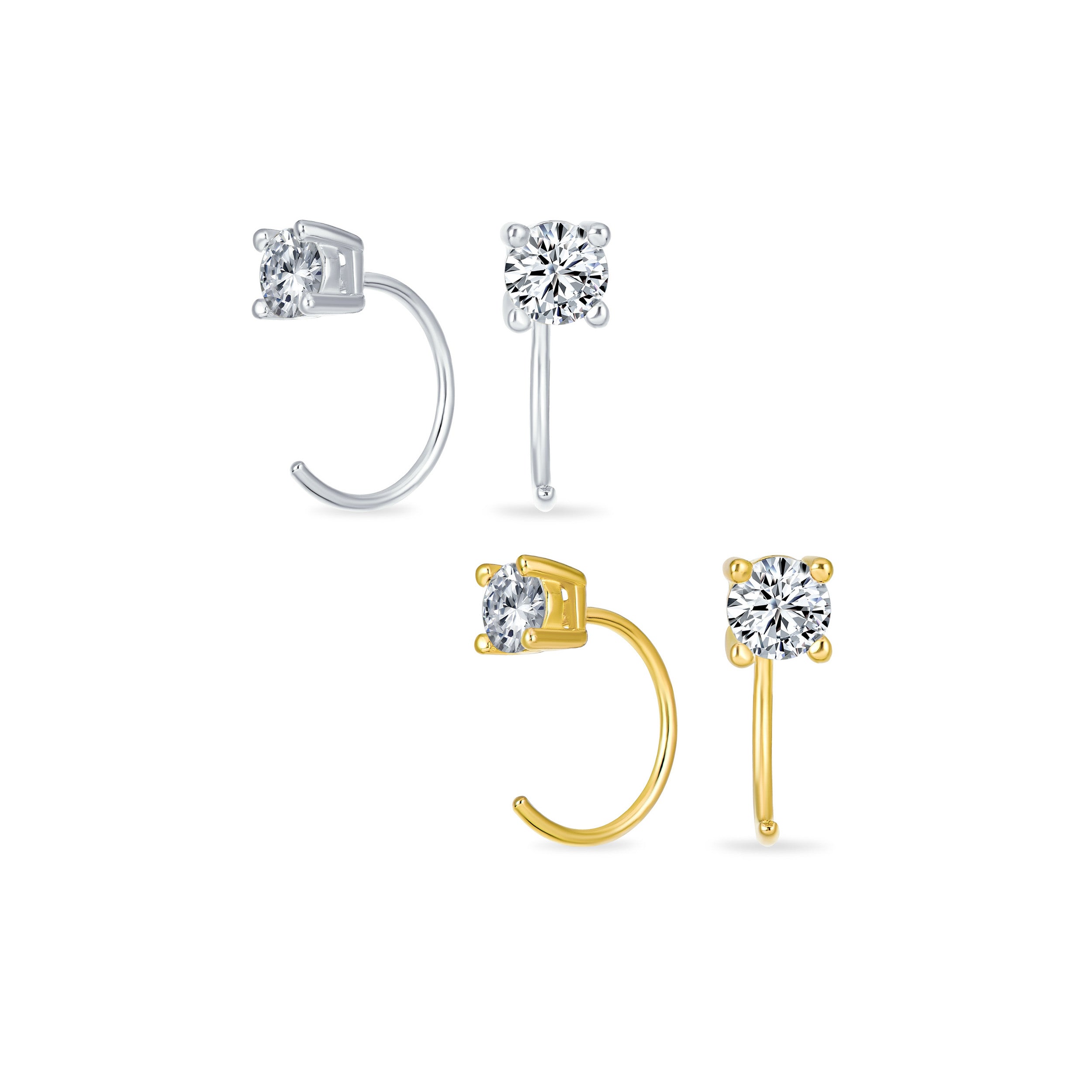 minimalist-gold-plated-cz-threader-cuffs-_20pfs-52-2166-set-az Set of 2 Tiny CZ Solitaire Threader Stud Earrings Gold Plated Sterling Silver - Image 1
