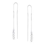 Set of 2 Minimalist Long Chain Wire Hook Dangle Earrings 3 Pearls 4 Bead Balls - Image 2