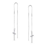 Minimalist Lightweight Religious Cross Dangle Earrings Sterling Silver Threader - Image 2