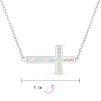 Minimalist White Opal Inlay Cross Pendant Necklace for Teens in Sterling Silver - Image 4
