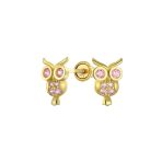 Tiny Pink Sapphire Cubic Zirconia CZ Butterfly Stud Earrings 14K Gold Screw-back