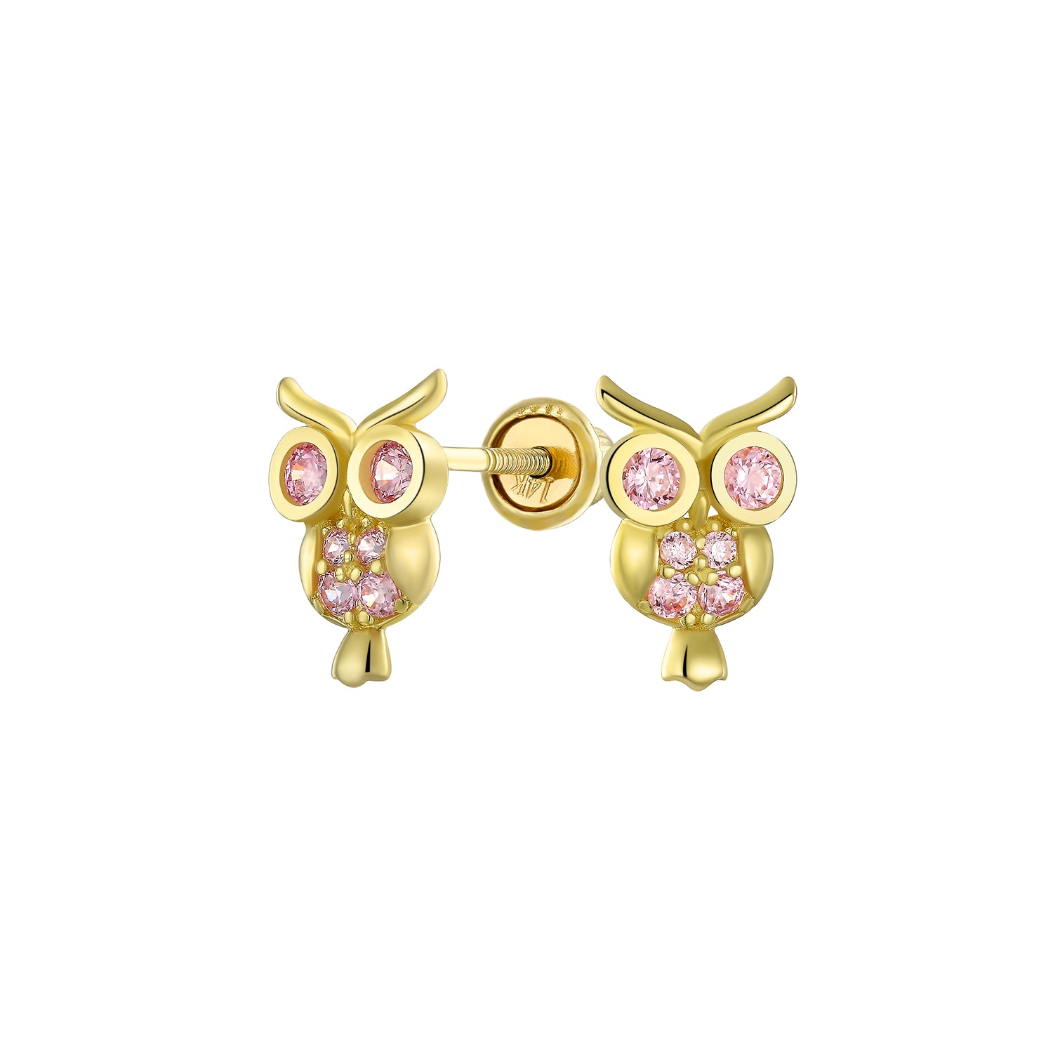 minimalist-pink-cz-lucky-wise_gio-fe2894-az_1 Tiny Pink Sapphire Cubic Zirconia CZ Butterfly Stud Earrings 14K Gold Screw-back - Image 1