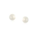 Traditional Tiny CZ Stud Earrings 14K Gold Freshwater Pearl - Image 2