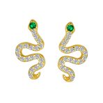 Minimalist CZ Stud Earrings: Green Eyed Snake in Gold Plated Silver - Image 2