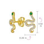 Minimalist CZ Stud Earrings: Green Eyed Snake in Gold Plated Silver - Image 4