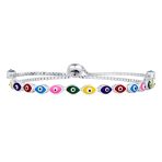 Colorful Eye Shape Thin Blue Evil Eye Bolo Bracelet Sterling Silver - Image 2