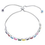 Colorful Eye Shape Thin Blue Evil Eye Bolo Bracelet Sterling Silver - Image 4