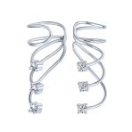 Triple Spiral CZ Curved Crawlers Ear Cuff Cartilage Earrings Gold Plated Silver