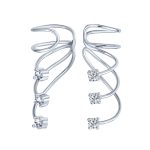 Triple Spiral CZ Curved Crawlers Ear Cuff Cartilage Earrings Gold Plated Silver
