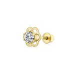 Set of 2 Tiny Blue & Clear CZ Flower Stud 1 Piece Cartilage Earring 14K Gold 4MM - Image 6