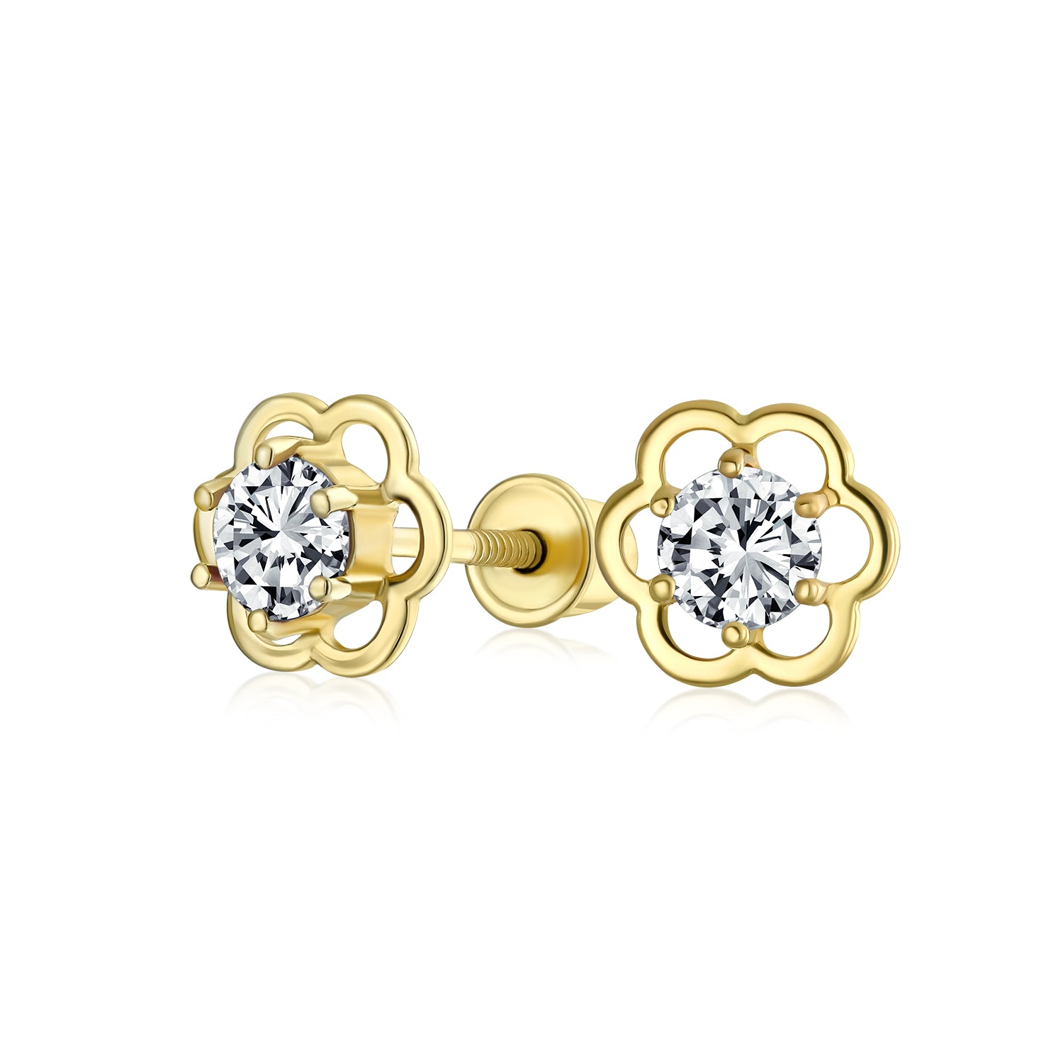 minimalist-tiny-cz-open-flower_eh-eje35471h-cl-az_1_b739bfaa-5030-4d80-8fb4-cff9bb654105 Tiny Cubic Zirconia Clear CZ Center Open Flower Stud Earrings 14K Gold Screw-back - Image 1