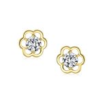 Tiny Cubic Zirconia Clear CZ Center Open Flower Stud Earrings 14K Gold Screw-back - Image 3