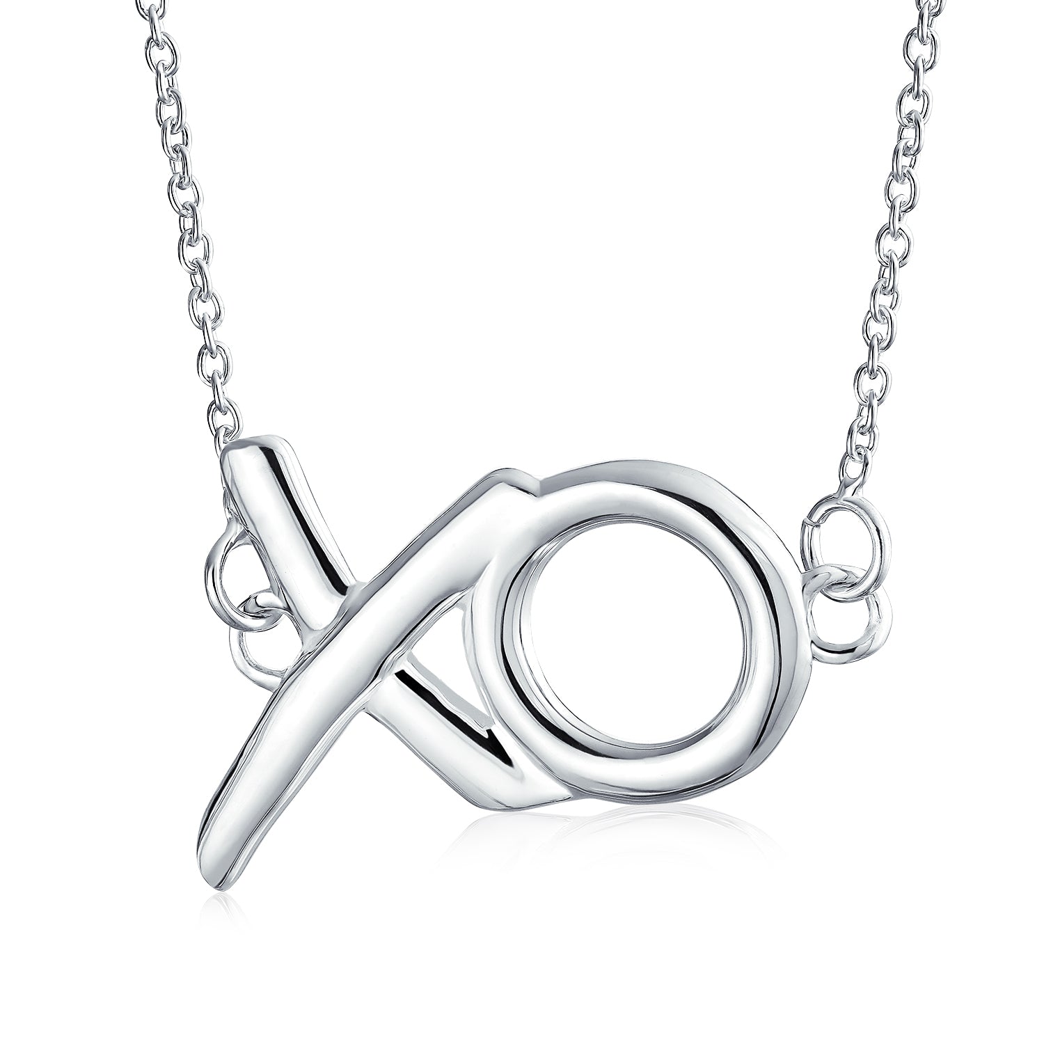 minimalist-xo-pendant-silver-necklace_srn-s110668n-1-az_1 Minimalist XO Station Pendant Necklace in Sterling Silver with Chain - Image 1