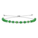Green Jade Gemstone Seed Bead Bolo Bracelet Adjustable Sterling Silver 6-7 Inch
