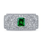 Art Deco Style Filigree Emerald Green Cubic Zirconia CZ Rectangle Cocktail Lapel Scarf Brooch Pin