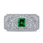 Art Deco Style Filigree Emerald Green Cubic Zirconia CZ Rectangle Cocktail Lapel Scarf Brooch Pin