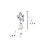 Bridal Vintage Dangle Chandelier Earrings with CZ Leaf & Simulated Pearl Drop - Image 7