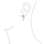 Bridal Vintage Dangle Chandelier Earrings with CZ Leaf & Simulated Pearl Drop - Image 5