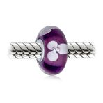 Set of 4 White Purple Flower Murano Glass Spacer Charm Bead Sterling Silver Core - Image 3