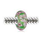 Set of 2 Murano Glass Charm Bead Sterling Silver Core Floral Design for Bracelet - Image 6