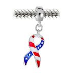 Patriotic USA Flag Ribbon Dangle Charm Bead Enamel Silver for European Bracelet - Image 3