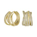 Elegant Micro Pave CZ Wide Open Criss Cross Huggie Hoop Earrings Gold Plated
