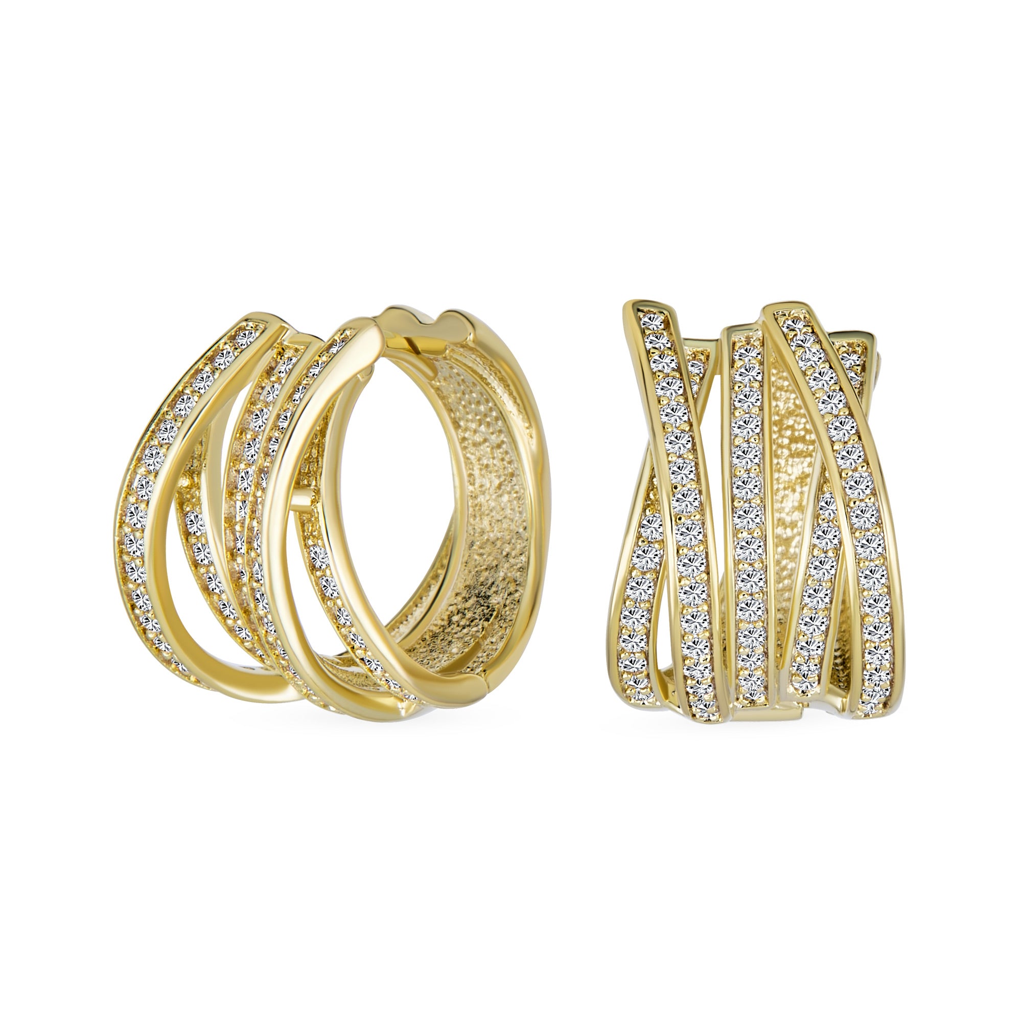 modern-bridal-pave-cz-huggie-gold-ag-ez3343gl_01 Elegant Micro Pave CZ Wide Open Criss Cross Huggie Hoop Earrings Gold Plated - Image 1