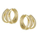 Elegant Micro Pave CZ Wide Open Criss Cross Huggie Hoop Earrings Gold Plated - Image 3