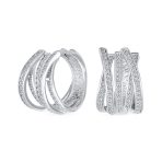 Elegant Micro Pave CZ Wide Open Criss Cross Huggie Hoop Earrings Gold Plated - Image 2
