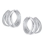 Elegant Micro Pave CZ Wide Open Criss Cross Huggie Hoop Earrings Gold Plated - Image 4