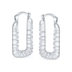 Lightweight Large Rectangle Texture Bamboo Hoop Earrings .925 Sterling Silver - Image 2
