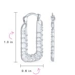 Lightweight Large Rectangle Texture Bamboo Hoop Earrings .925 Sterling Silver - Image 4