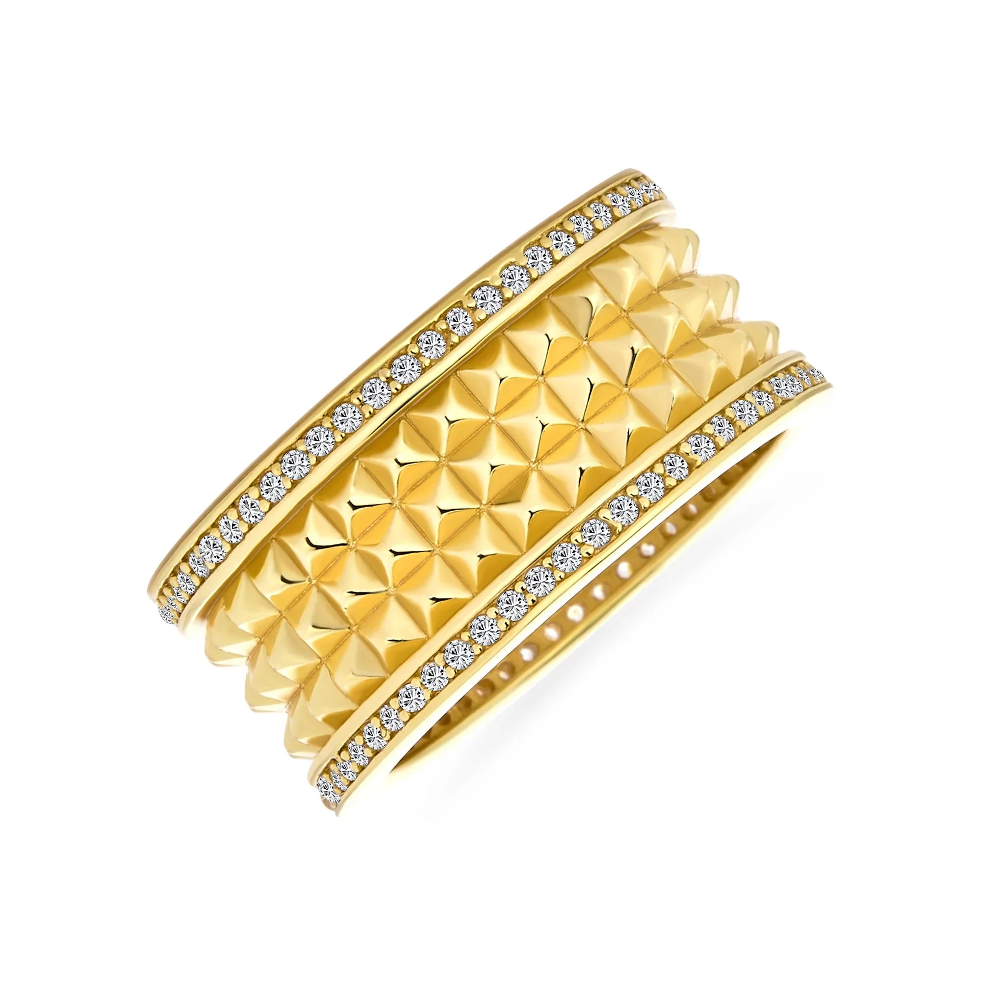 modern-geometric-statement-spike-wide-ring-oa-11os314gd_011 Modern Geometric CZ Accent Cocktail Statement Ring Matte Gold Plated Silver - Image 1