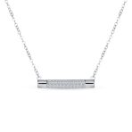 Simple Modern CZ Round Bar Sideways Pendant Necklace in Sterling Silver