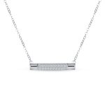 Simple Modern CZ Round Bar Sideways Pendant Necklace in Sterling Silver