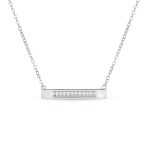 Simple Modern CZ Round Bar Sideways Pendant Necklace in Sterling Silver - Image 2